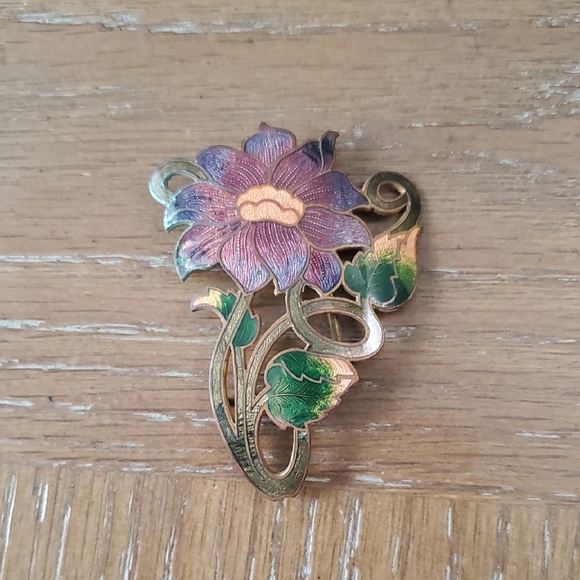 Elegant Purple and Green Floral Cloisonne belt buckel - Picture 1 of 4